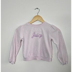 Juicy Couture Girls Pink Velour Puff Sleeve Logo Sweatshirt Size 6 Pullover